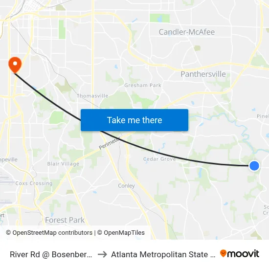 River Rd @ Bosenberry Way to Atlanta Metropolitan State College map