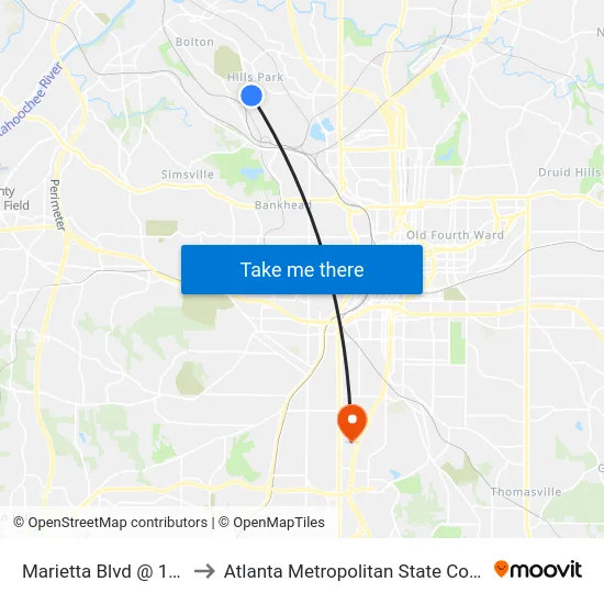 Marietta Blvd @ 1650 to Atlanta Metropolitan State College map