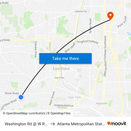 Washington Rd @ W Rugby Ave to Atlanta Metropolitan State College map
