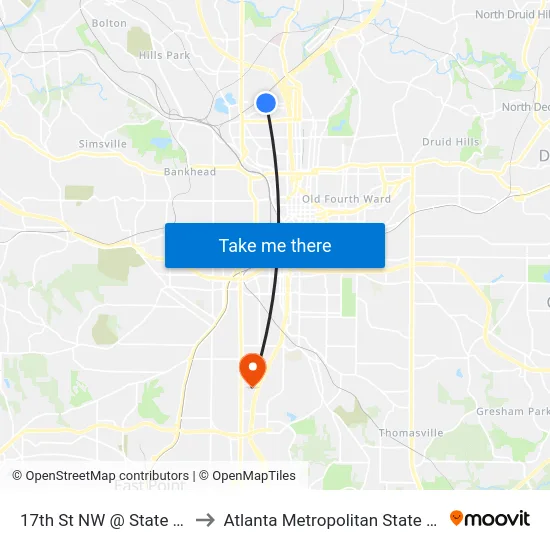 17th St NW @ State St NW to Atlanta Metropolitan State College map