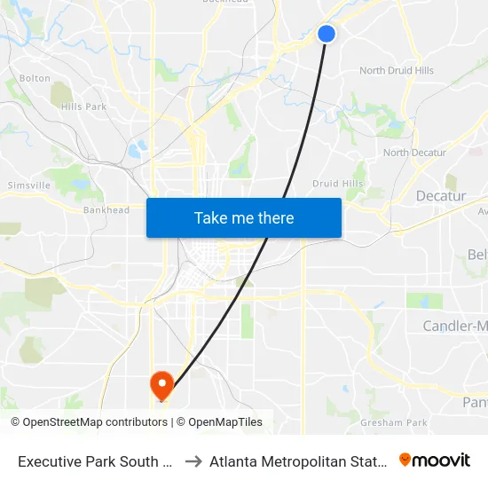 Executive Park South NE @ 57 to Atlanta Metropolitan State College map