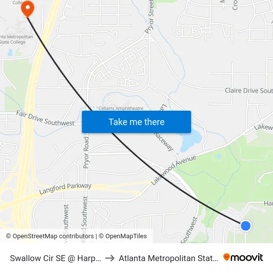 Swallow Cir SE @ Harper Rd SE to Atlanta Metropolitan State College map