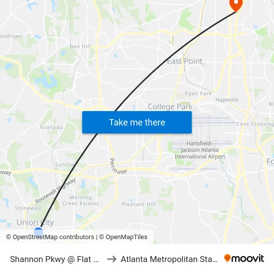 Shannon Pkwy @ Flat Shoals Rd to Atlanta Metropolitan State College map