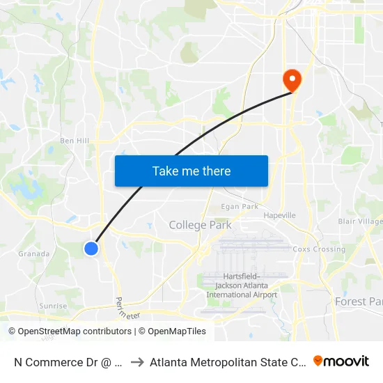 N Commerce Dr @ 4100 to Atlanta Metropolitan State College map