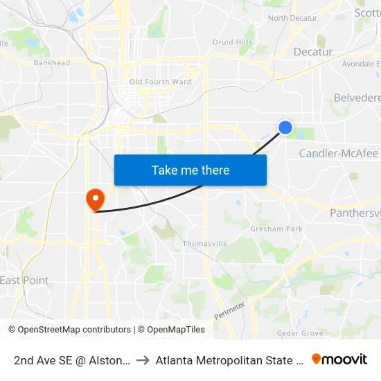 2nd Ave SE @ Alston Dr SE to Atlanta Metropolitan State College map