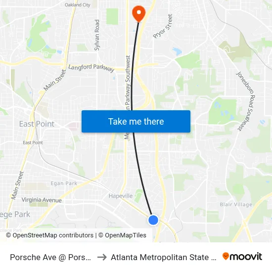Porsche Ave @ Porsche Dr to Atlanta Metropolitan State College map