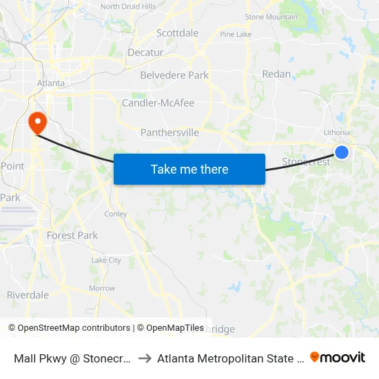 Mall Pkwy @ Stonecrest Trc to Atlanta Metropolitan State College map
