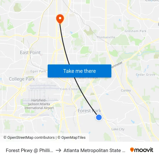 Forest Pkwy @ Phillips Dr to Atlanta Metropolitan State College map