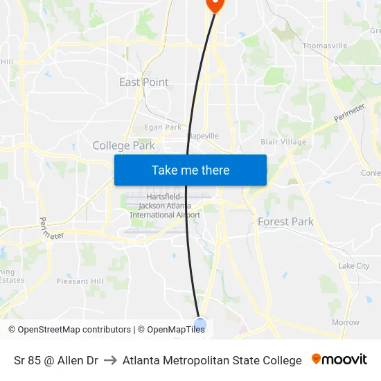 Sr 85 @ Allen Dr to Atlanta Metropolitan State College map