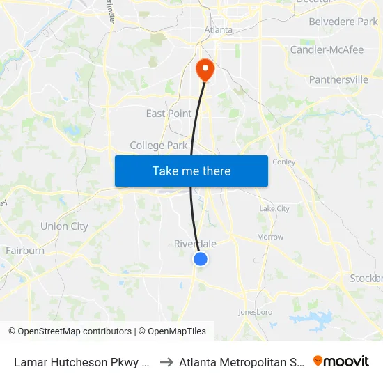 Lamar Hutcheson Pkwy @ Roberts Dr to Atlanta Metropolitan State College map