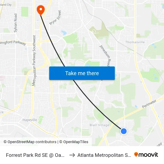 Forrest Park Rd SE @ Oakshire Way SE to Atlanta Metropolitan State College map