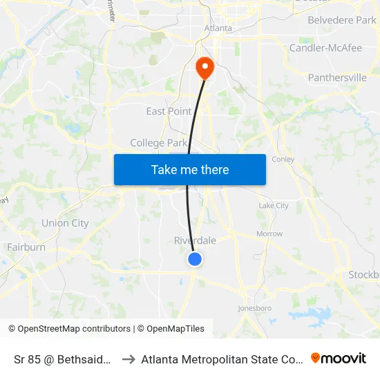 Sr 85 @ Bethsaida Rd to Atlanta Metropolitan State College map