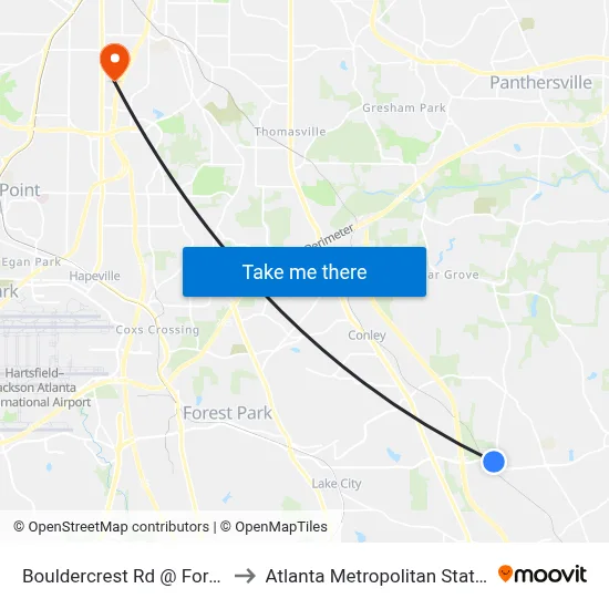 Bouldercrest Rd @ Forest Pkwy to Atlanta Metropolitan State College map