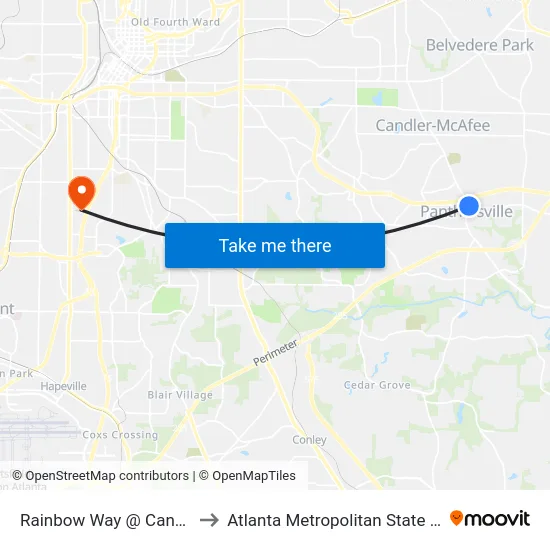 Rainbow Way @ Candler Rd to Atlanta Metropolitan State College map