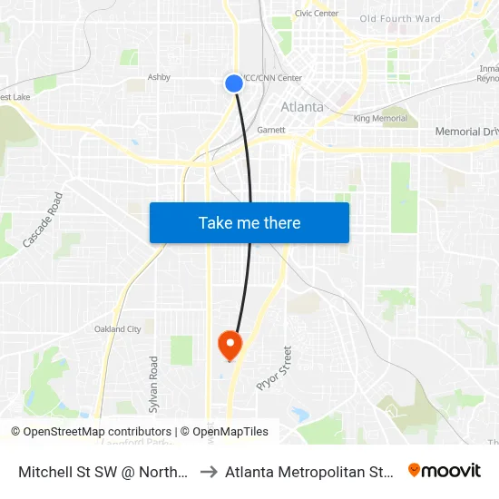 Mitchell St SW @ Northside Dr SW to Atlanta Metropolitan State College map