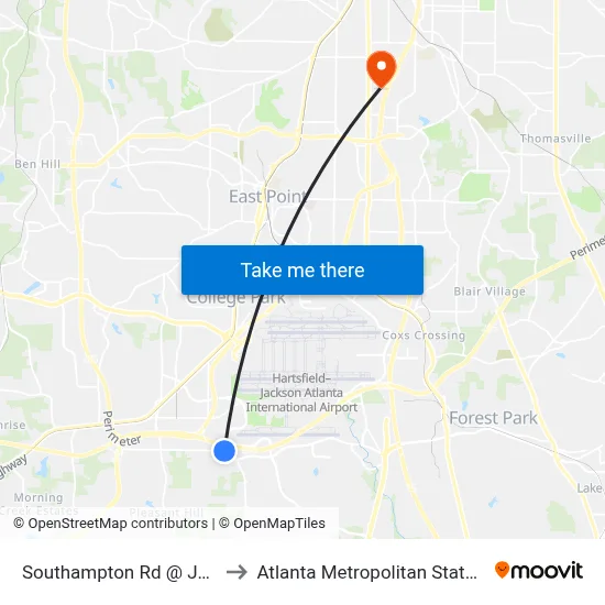 Southampton Rd @ Jones Cir to Atlanta Metropolitan State College map