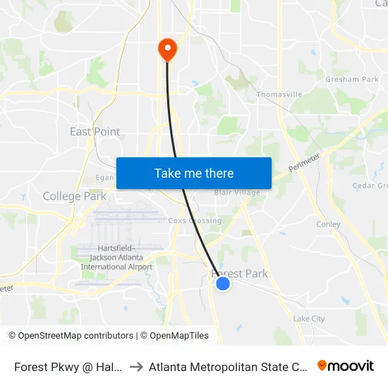 Forest Pkwy @ Hale Rd to Atlanta Metropolitan State College map