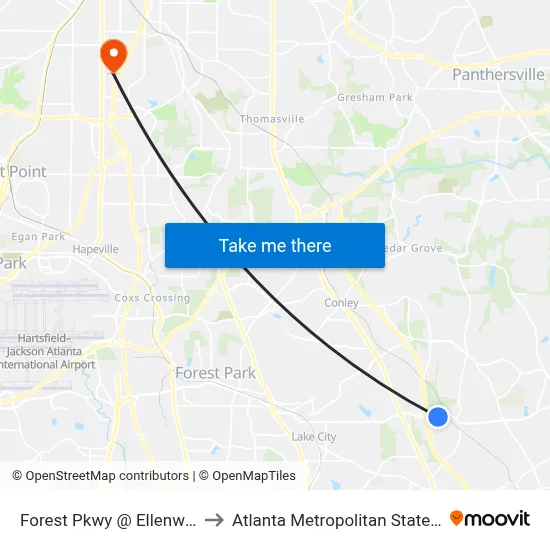 Forest Pkwy @ Ellenwood Rd to Atlanta Metropolitan State College map
