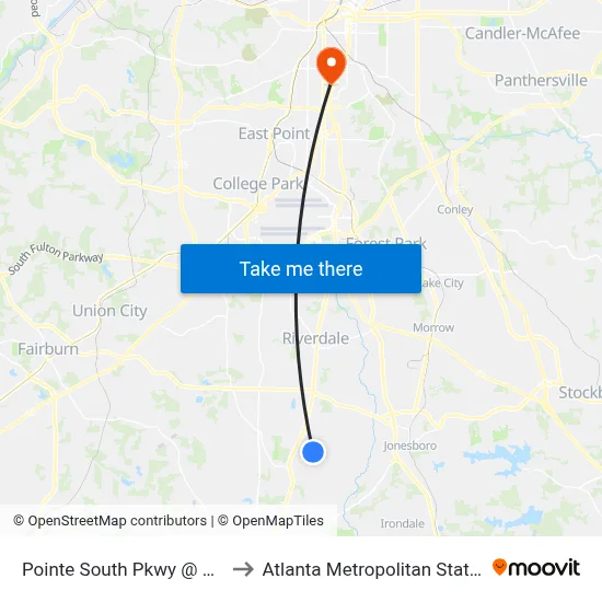 Pointe South Pkwy @ Ansley Dr to Atlanta Metropolitan State College map