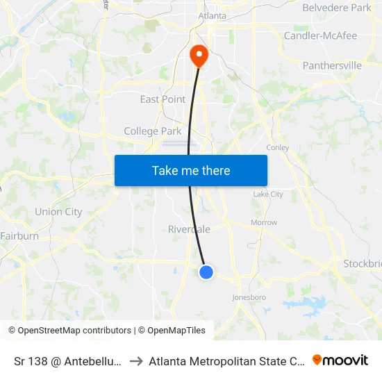 Sr 138 @ Antebellum Ln to Atlanta Metropolitan State College map