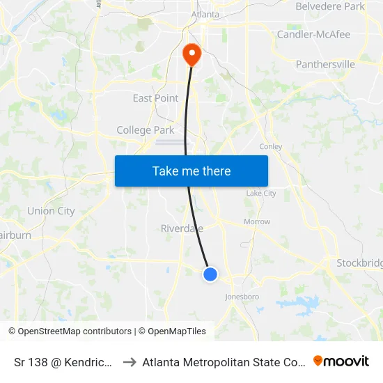 Sr 138 @ Kendrick Rd to Atlanta Metropolitan State College map