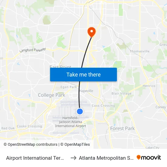 Airport International Terminal - Arrivals to Atlanta Metropolitan State College map