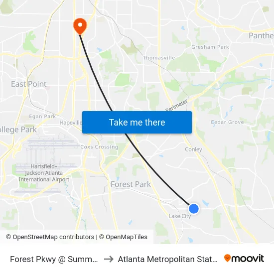 Forest Pkwy @ Summersun Dr to Atlanta Metropolitan State College map