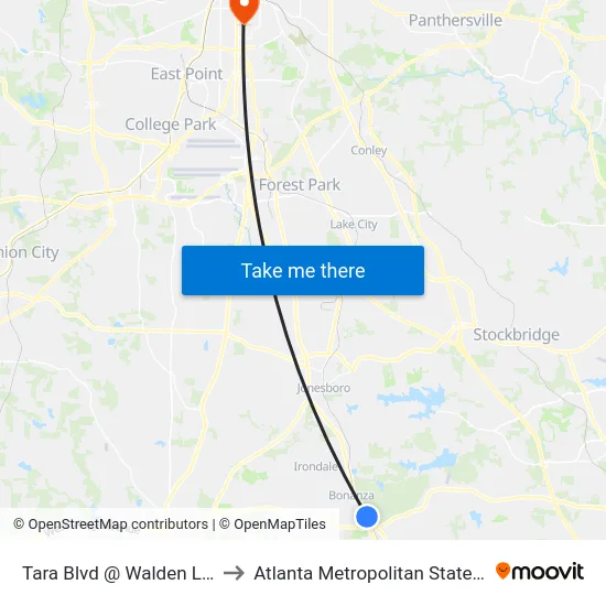 Tara Blvd @ Walden Landing to Atlanta Metropolitan State College map