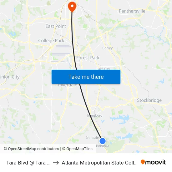 Tara Blvd @ Tara Rd to Atlanta Metropolitan State College map
