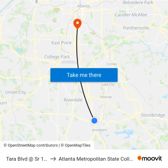 Tara Blvd @ Sr 138 to Atlanta Metropolitan State College map