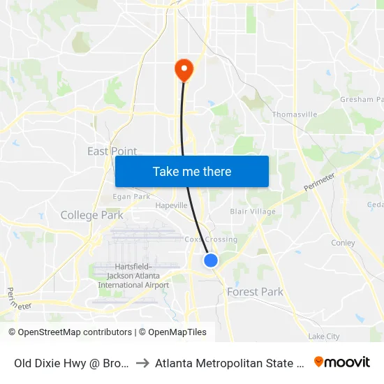 Old Dixie Hwy @ Brown Dr to Atlanta Metropolitan State College map