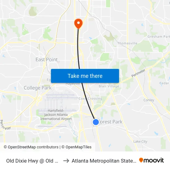 Old Dixie Hwy @ Old Dixie Rd to Atlanta Metropolitan State College map