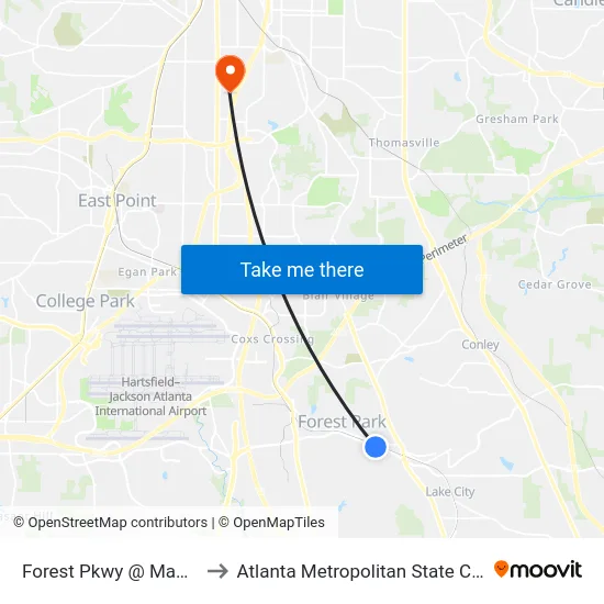 Forest Pkwy @ Maple Dr to Atlanta Metropolitan State College map