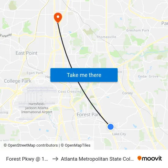 Forest Pkwy @ 1372 to Atlanta Metropolitan State College map