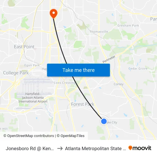 Jonesboro Rd @ Kenyon Rd to Atlanta Metropolitan State College map