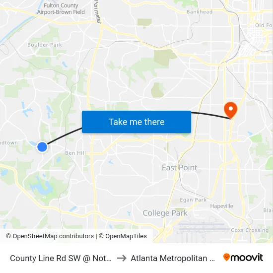 County Line Rd SW @ Notting Hill Dr SW to Atlanta Metropolitan State College map