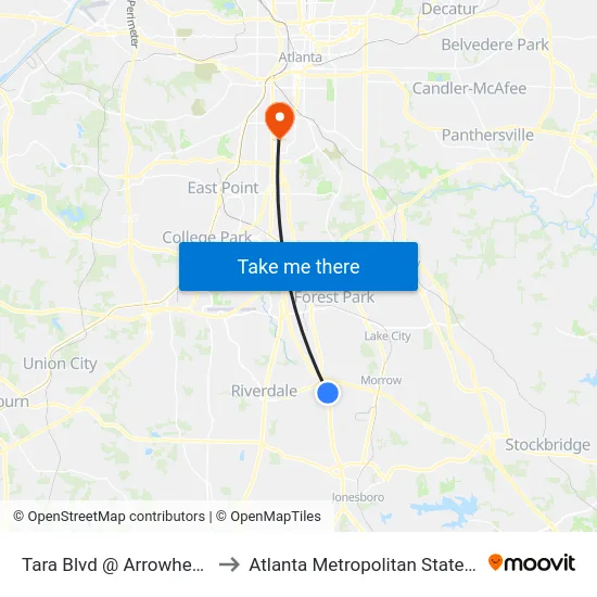 Tara Blvd @ Arrowhead Blvd to Atlanta Metropolitan State College map