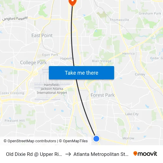 Old Dixie Rd @ Upper Riverdale Rd to Atlanta Metropolitan State College map