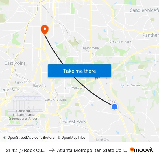 Sr 42 @ Rock Cut Pl to Atlanta Metropolitan State College map
