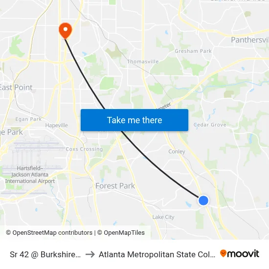 Sr 42 @ Burkshire Rd to Atlanta Metropolitan State College map