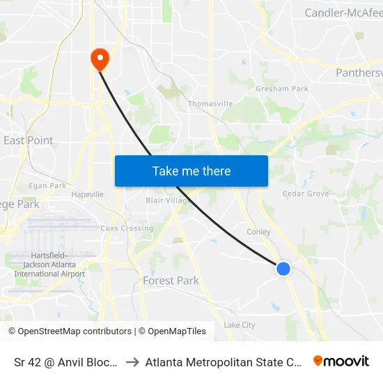 Sr 42 @ Anvil Block Rd to Atlanta Metropolitan State College map