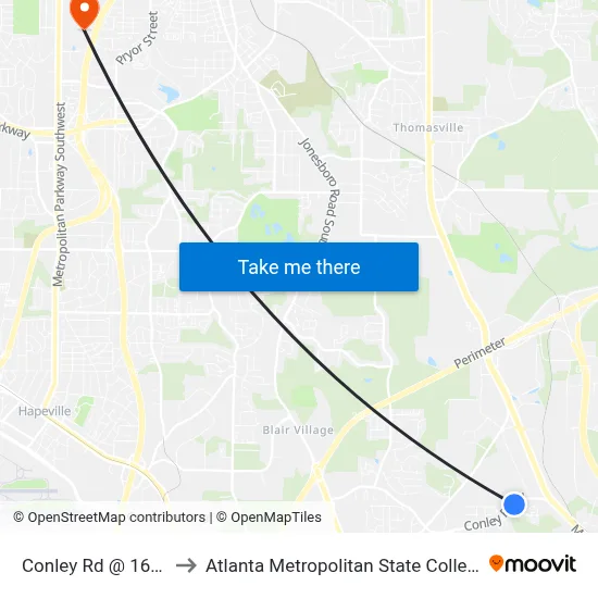 Conley Rd @ 1625 to Atlanta Metropolitan State College map