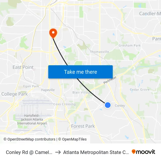 Conley Rd @ Camelia Trl to Atlanta Metropolitan State College map