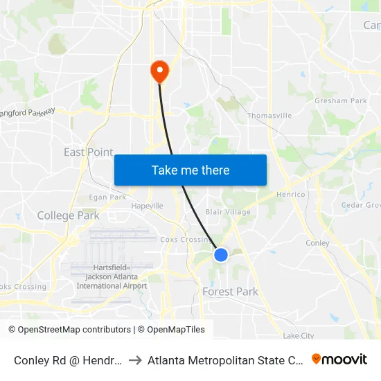 Conley Rd @ Hendrix Dr to Atlanta Metropolitan State College map
