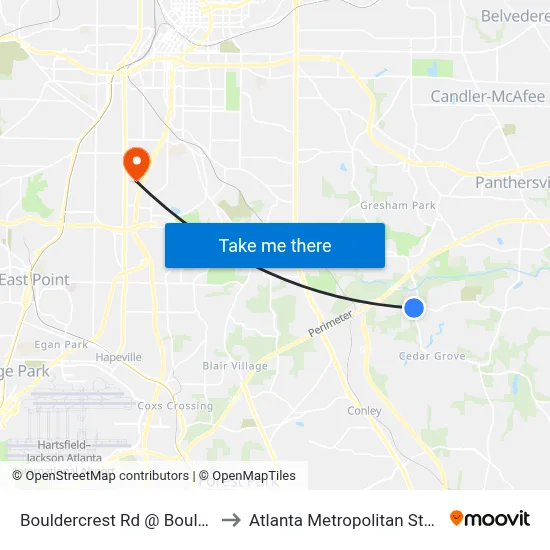 Bouldercrest Rd @ Boulder Hills Dr to Atlanta Metropolitan State College map