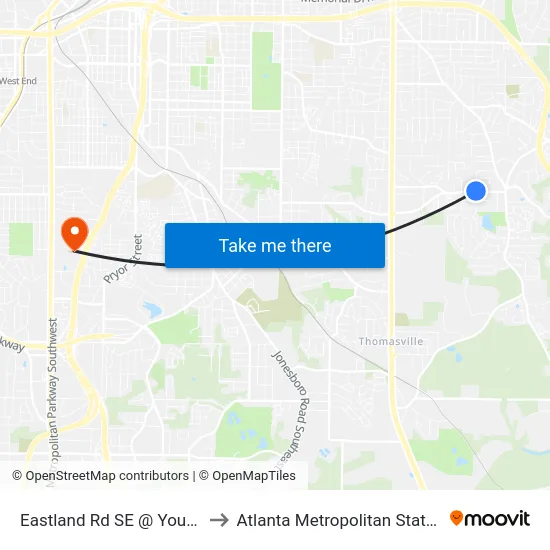 Eastland Rd SE @ Young St SE to Atlanta Metropolitan State College map