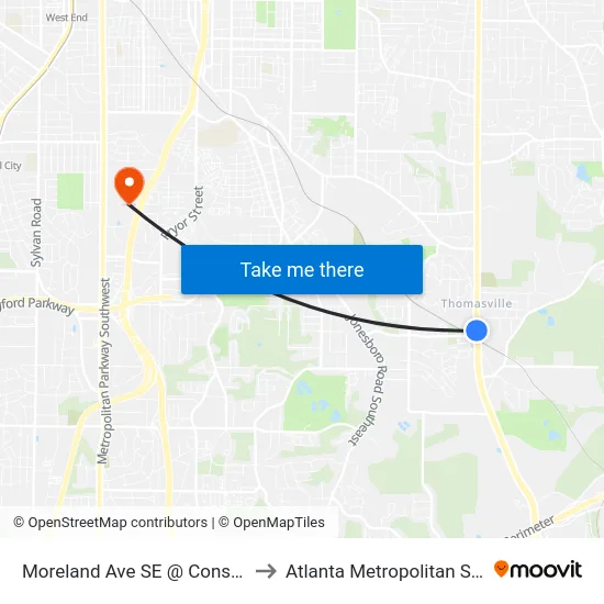Moreland Ave SE @ Constitution Rd SE to Atlanta Metropolitan State College map