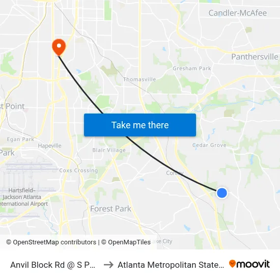 Anvil Block Rd @ S Park Blvd to Atlanta Metropolitan State College map