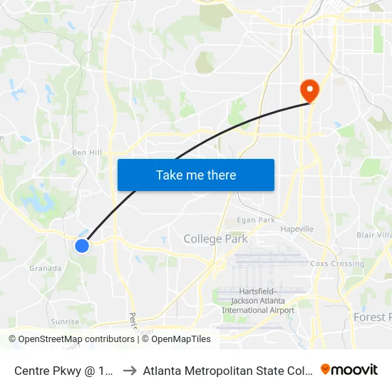 Centre Pkwy @ 1100 to Atlanta Metropolitan State College map