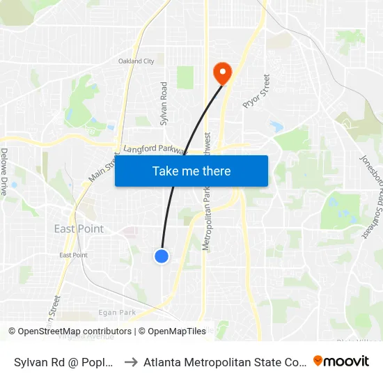 Sylvan Rd @ Poplar St to Atlanta Metropolitan State College map
